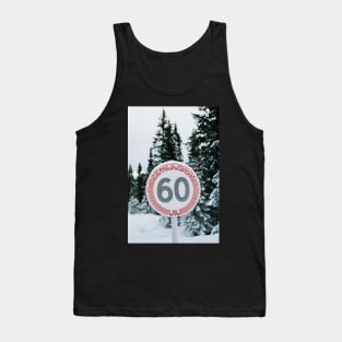 Wintertime - Hoarfrost on Round Traffic Sign in Norwegian Backcountry Tank Top